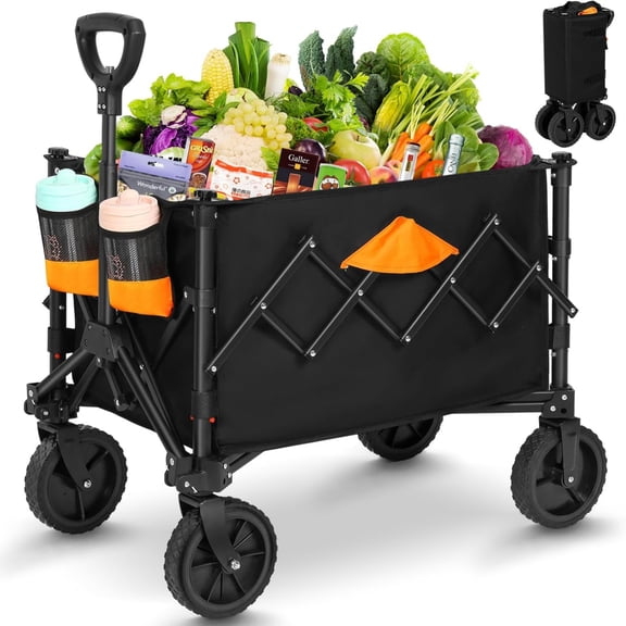 240 lb Capacity Utility Wagon with Adjustable Handle, All-Terrain Wheels, Cup Holders, Pockets