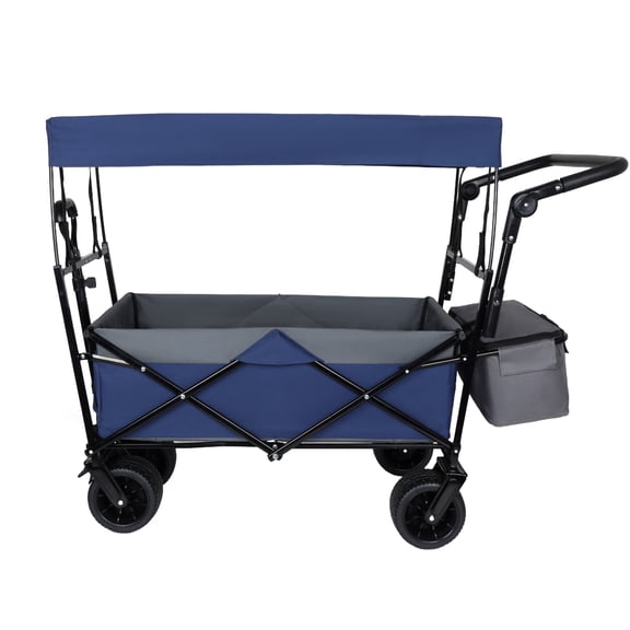 Collapsible Wagon With Push Handle, 480 Lbs Capacity Foldable Utility Cart With Canopy, 7 Inch All Terrain Wheels For Camping, Shopping, Garden, Sports
