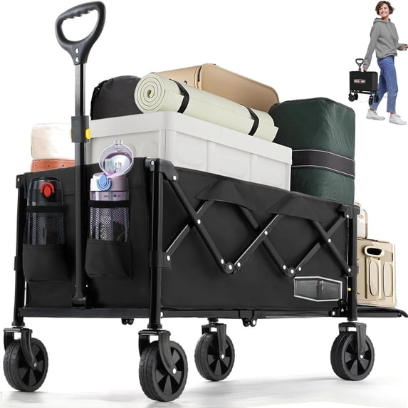 Collapsible Wagon with Tailgate - 220lbs Extended Lightweight Foldable Utility Wagons Folding Cart with Wheels - Small Garden Grocery Cart for Shopping,Grocery,,Garden