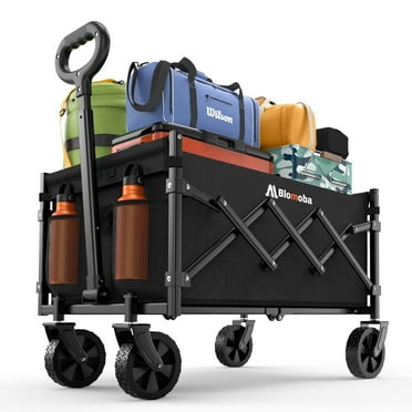 Collapsible Folding Wagon Cart with Flexible Handle, 220 lbs Lightweight Utility Garden Cart for Sports, Shopping, Camping Kids, Black