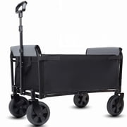 Collapsible Wagon with Wheels - 3 in 1 Lightweight Utility Camping Wagons Carts Foldable with 220lbs Weight Capacity, Cup Holders, for Pet Riding, Groceries, Camping, Shopping (Black)
