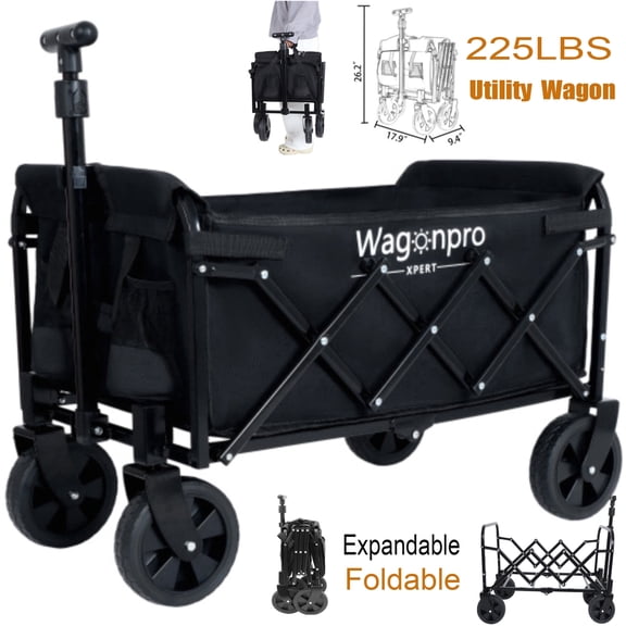 Elleree Foldable Wagon with Wheels 225 lb Capacity Utility Garden Wagon Cart for Outdoor Sports, Camping, Garden, Fishing and Shopping