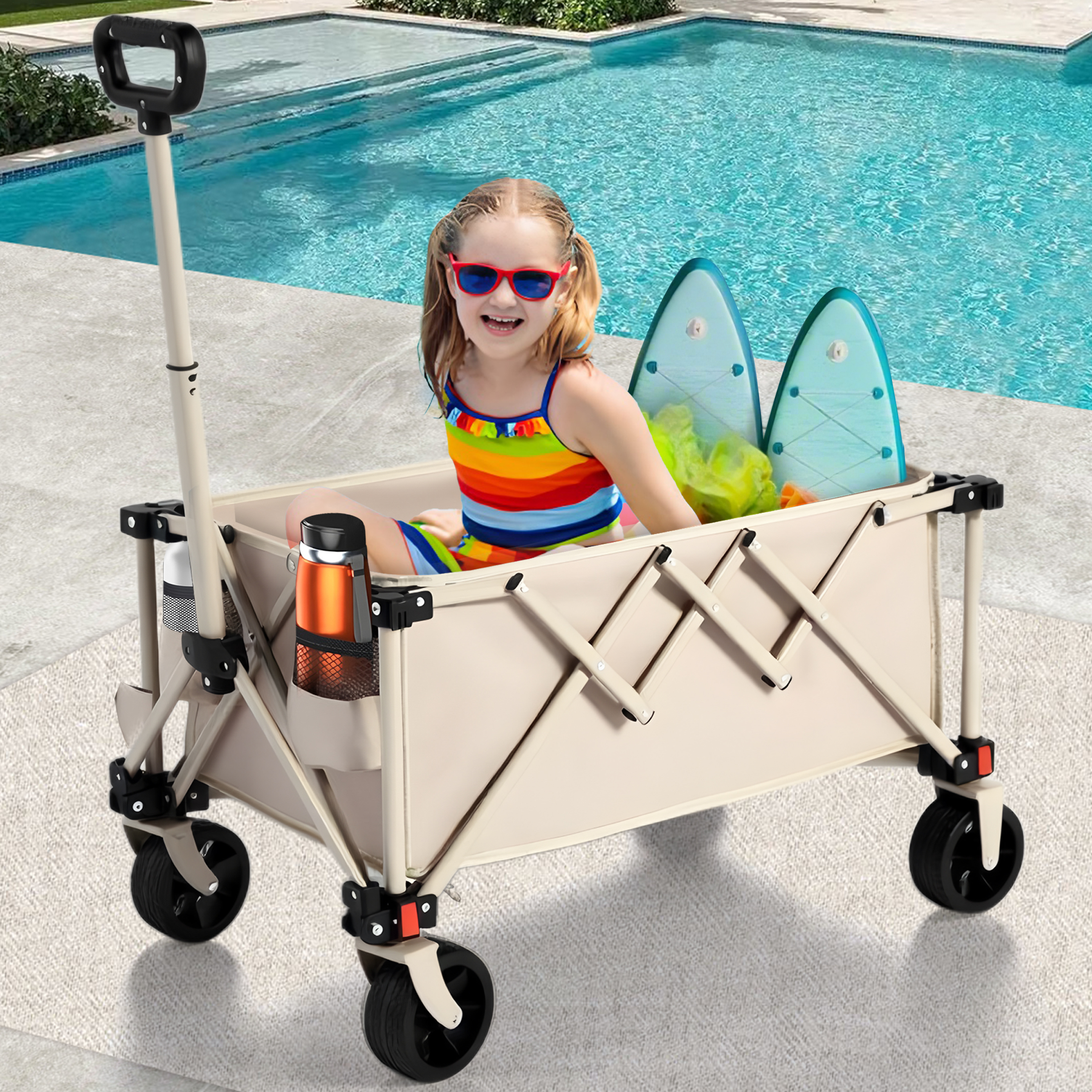Collapsible Wagon with Wheels, Segmart Portable Heavy Duty Utility 132lbs Wagon with Pocket for Outdoor Sports, Camping, Garden, and Shopping