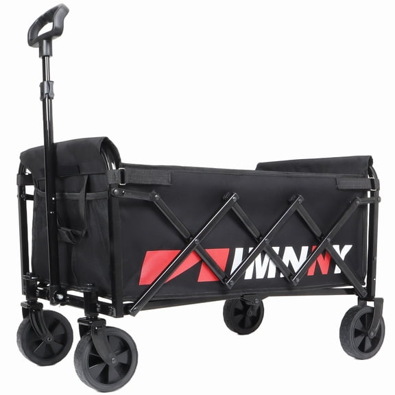Collapsible Wagons Carts Foldable, 360LBS Heavy Duty Folding Beach Cart with Big All-Terrain Wheels, Portable Utility Wagon with Cup Holders for Grocery, Shopping, Sports, Camping, Black