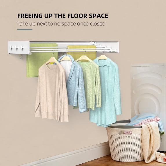 Collapsible Wall Mounted Clothes Drying Rack with Hooks Budget-Friendly ...