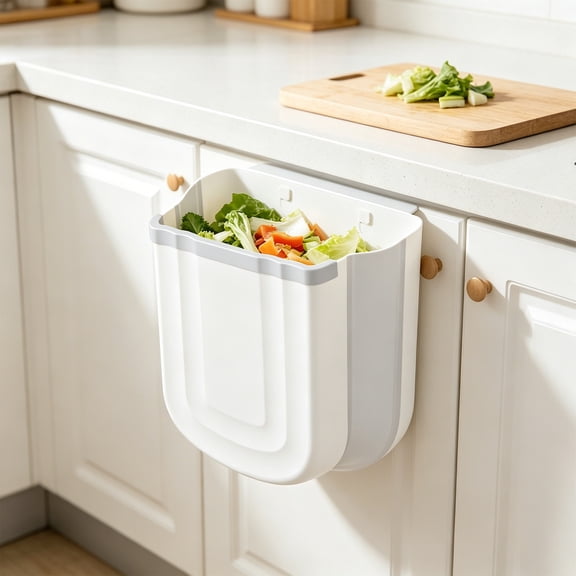 Collapsible Wall Mounted Trash Can with Hanging Design, Folding Plastic Garbage Bin for Kitchen and Bathroom, Space Saving Waste Container for Small Apartment
