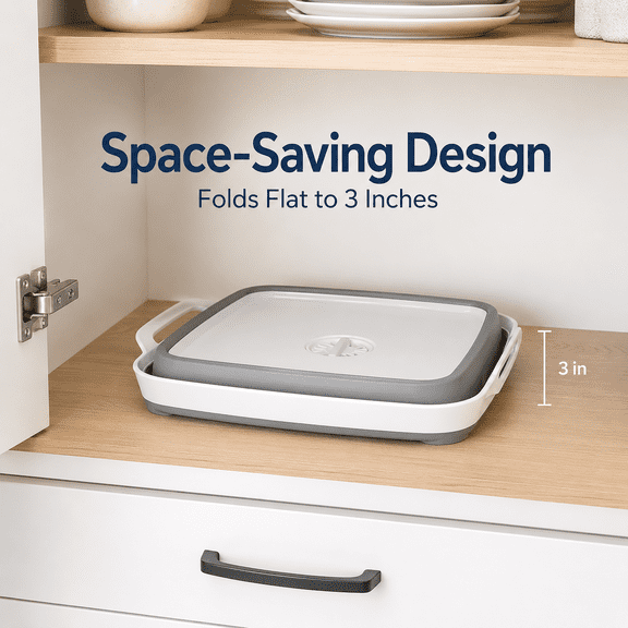 Collapsible Wash Basin with Drain Plug, 2.4 Gallon Gray Foldable Dish Tub with Handles, Space-Saving Portable Kitchen Sink for Baby Bottles, RV Camping and Outdoor Use