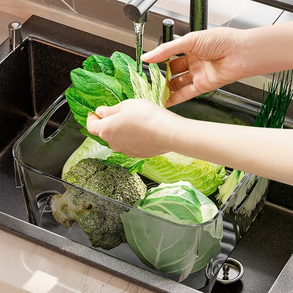 Collapsible Wash Basin with Drain Plug – Large Fruit & Vegetable Soaking Basket for Kitchen Sink – Food-Grade PVC, Easy Drain, Dishwashing & Produce Cleaning Tub