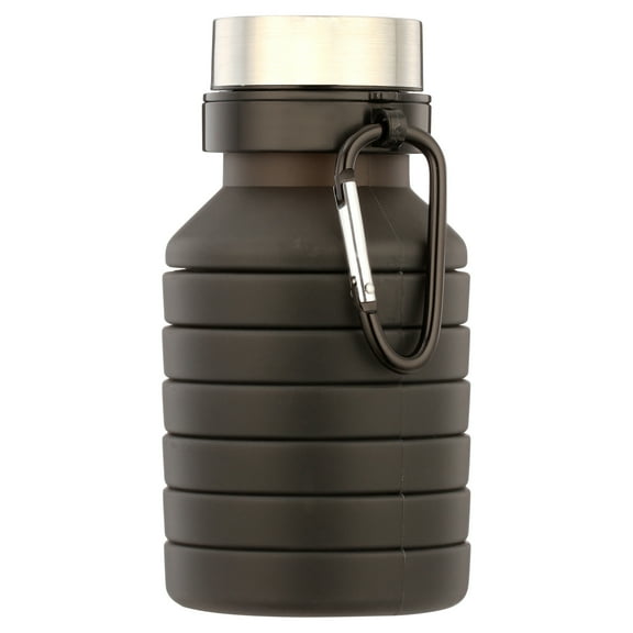 Collapsible Water Bottle, 18.6oz Silicone Foldable Water Cup, Portable Outdoor Travel Folding Sport Cup with Lids, 550 ml Water Bottles for Kids Adult, Black