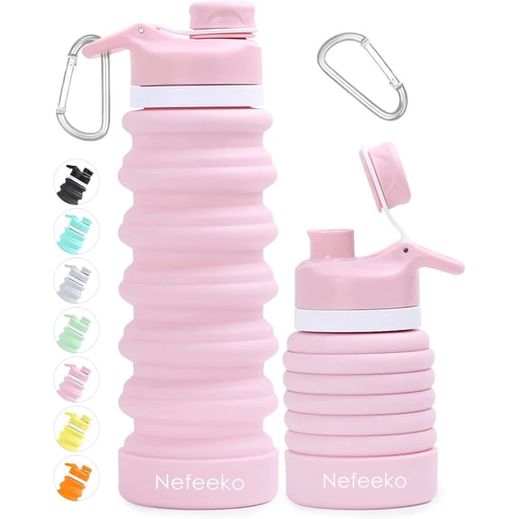 Collapsible Water Bottle, 26oz Silicone Foldable Water Bottles Leakproof BPA Free Travel Water Bottles with Carabiner, Portable Sport Water Bottles for Camping,Hiking Outdoor Indoor Sport