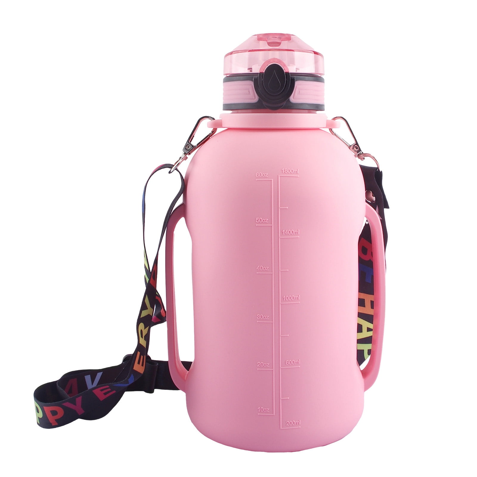 Collapsible Water Bottle 2L/64oz with Strap Handle, BPA Free Silicone Foldable Water Bottle with Detachable Straw, Sport Water Bottle for Traveler Fitness Gym Work Outdoor