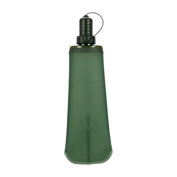 Collapsible Water Bottle, Foldable Soft Flask for Running, Leakproof TPU Hydration Bladder with Carabiner for Marathon Hiking Camping Gym Travel, BPA Free, Dark Green