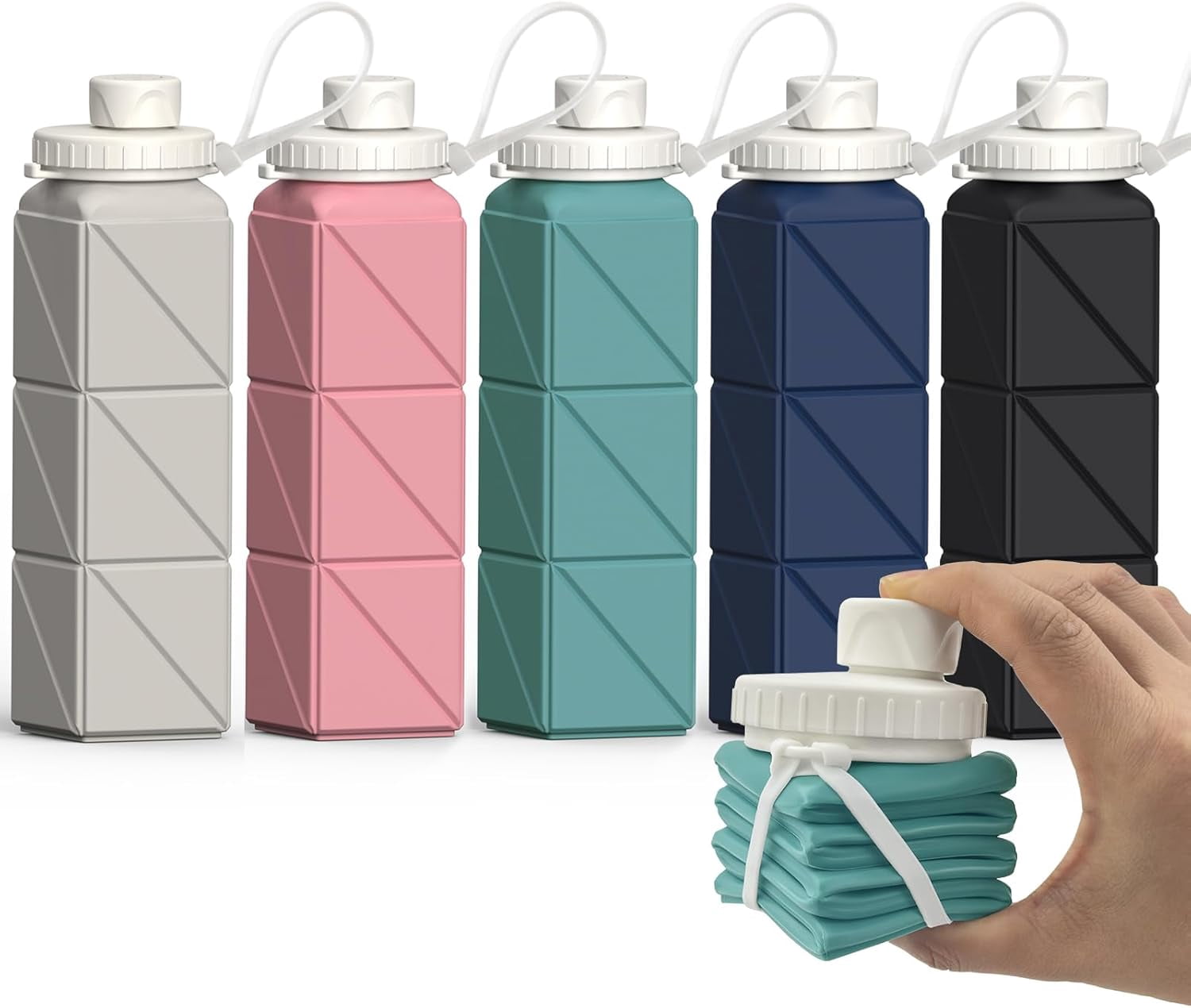 Collapsible Water Bottles 20.6oz, Silicone Foldable Portable Travel Water Bottle, Lightweight Reusable Leakproof for Traveling Camping Hiking Cycling Yoga Sports Outdoor