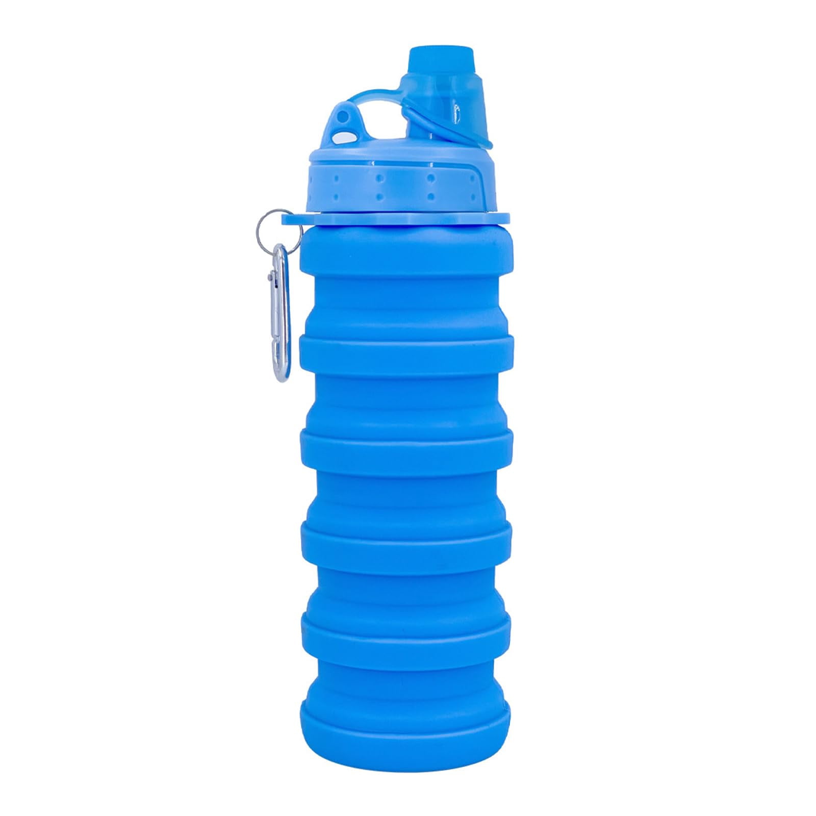 Collapsible Water Bottles Two Pack Travel Sports Portable Sport Water Bottle comes with mountaineering Buckle 500ml silicone Water-proof camping water bottle (Purple and Grey Color)