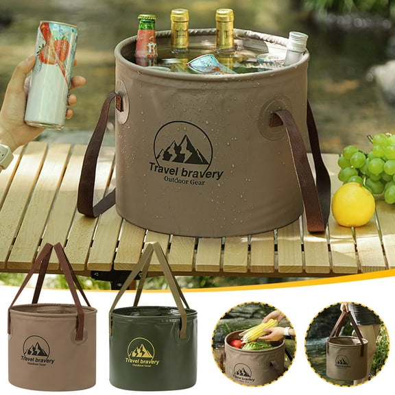 Collapsible Water Container 1PC,9.40x7.90in,Portable Folding Bucket for Camping Car Travel with Large Capacity Durable Storage Solution(Forest Green)