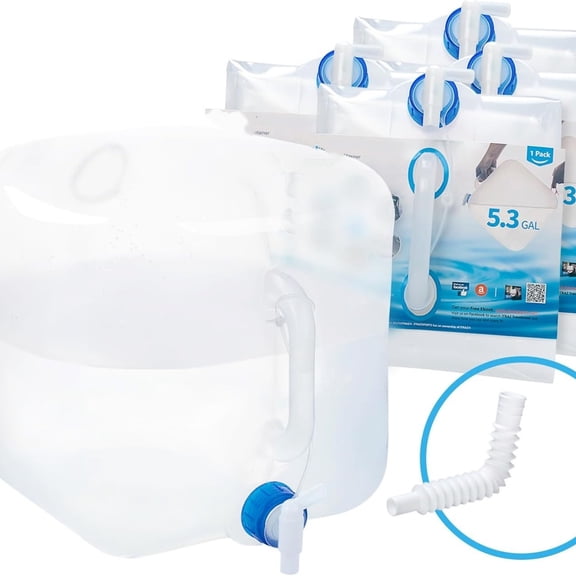 "Collapsible Water Container Jug, 45.3 Gallon BPA Free Camping Water Storage Canteen with Spigot, for Hiking Backpack RV Outdoors & Emergency, Portable Survival Kit - Food Grade Transparent PE "