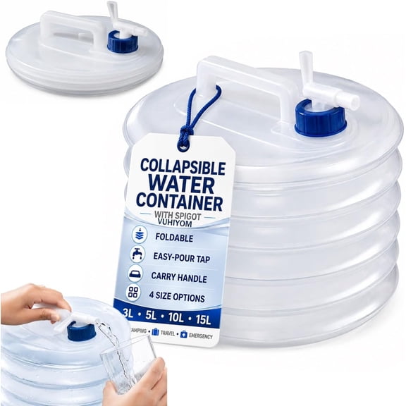 Collapsible Water Container with Spigot, 4size Portable Camping Water Jug, Large Foldable Ldpe Liquid Storage Carrier with Handle for Rv, Travel, Picnic, Emergency, Hiking, Outdoor Use