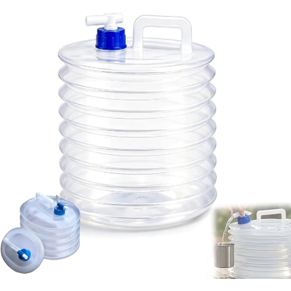 Collapsible Water Container with Spigot, 5 Gallon Water Storage Jug, BPA Free, Portable Camping Water Container for Hiking Outdoor Emergency Preparedness RV Travel Survival Water Supply (5L)