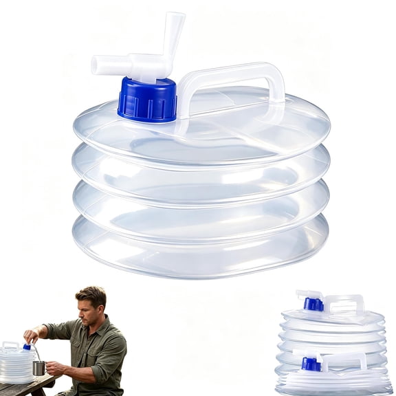 Collapsible Water Container with Spigot, Accordion Foldable Water Storage Jug with Handle, Clear Foldable Water Jug, Portable Space Saving Jug for Camping, Hiking, Outdoor (3 L)