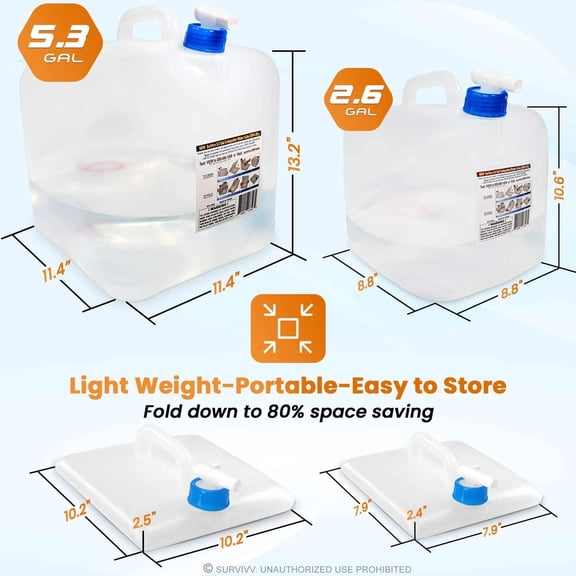 Collapsible Water Container with Spigot, BPA Free, Food Safe Camping Water Storage Cube Jug for Outdoor Hiking Hurricane & Emergency Survival Kit, Portable Foldable Canteen$$Sport & Recreation Other