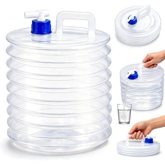 Collapsible Water Container with Spigot, Leakproof Foldable Space-Saving Water Jug with Carry Handle, Portable Storage Carrier for Camping Travel RV Emergency Use