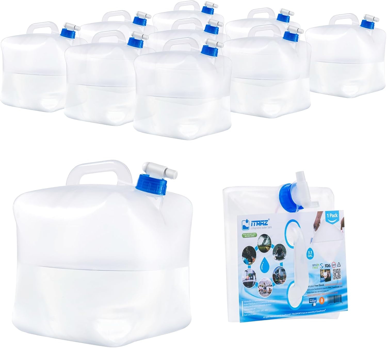 Portable 5 Gallon Water Container With Spigot, BPA-Free, Durable Plastic Water Storage Jug For Camping And Outdoors