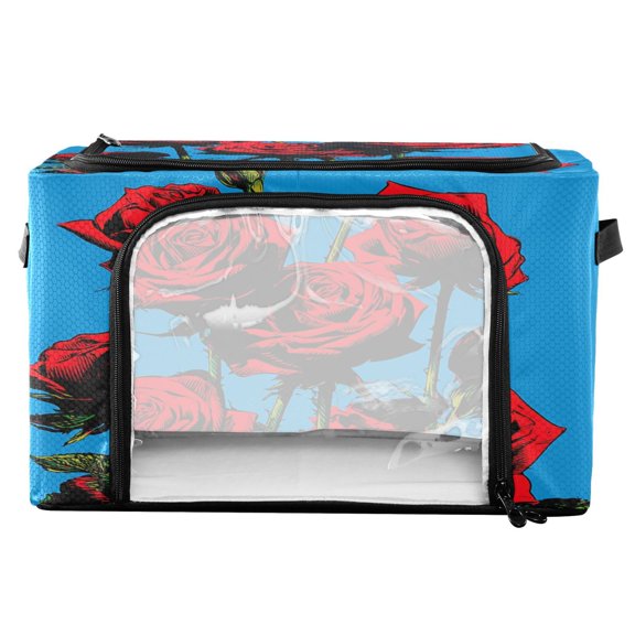 Collapsible Water-Resistant Storage, Double-door Storage Bins for Closet Organizers Bright Red Roses Printed 16.9"x11.4"x10"