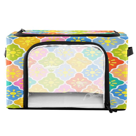 Collapsible Water-Resistant Storage, Double-door Storage Bins for Closet Organizers Bright Sun Tile Printed 16.9"x11.4"x10"