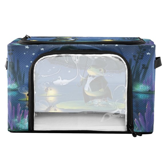 Collapsible Water-Resistant Storage, Double-door Storage Bins for Closet Organizers Night Frog Printed 16.9"x11.4"x10"