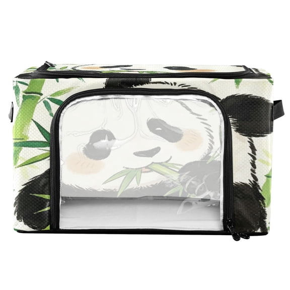 Collapsible Water-Resistant Storage, Double-door Storage Bins for Closet Organizers Panda Eating-bamboo Printed 16.9"x11.4"x10"