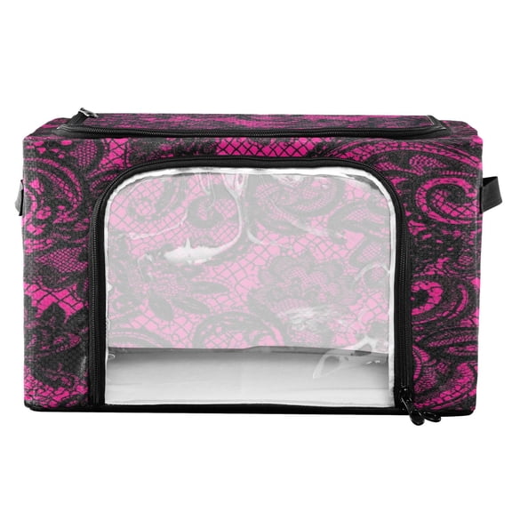 Collapsible Water-Resistant Storage, Double-door Storage Bins for Closet Organizers Pink-lace Printed 16.9"x11.4"x10"