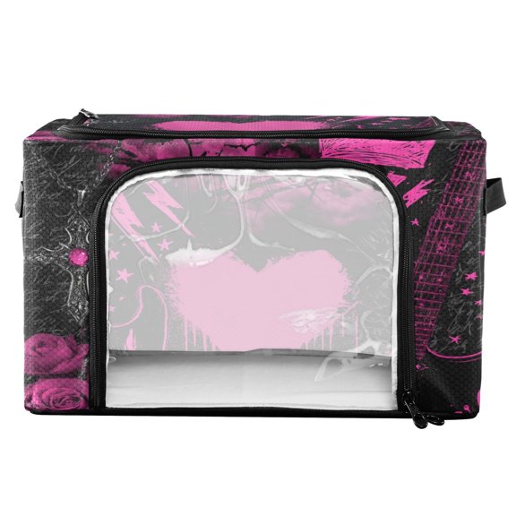 Collapsible Water-Resistant Storage, Double-door Storage Bins for Closet Organizers Punk Pink-collage Printed 16.9"x11.4"x10"