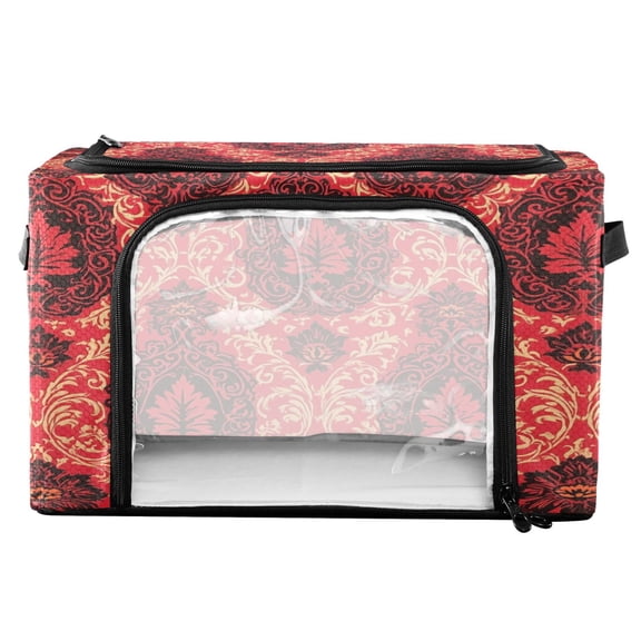 Collapsible Water-Resistant Storage, Double-door Storage Bins for Closet Organizers Red Damask Printed 16.9"x11.4"x10"