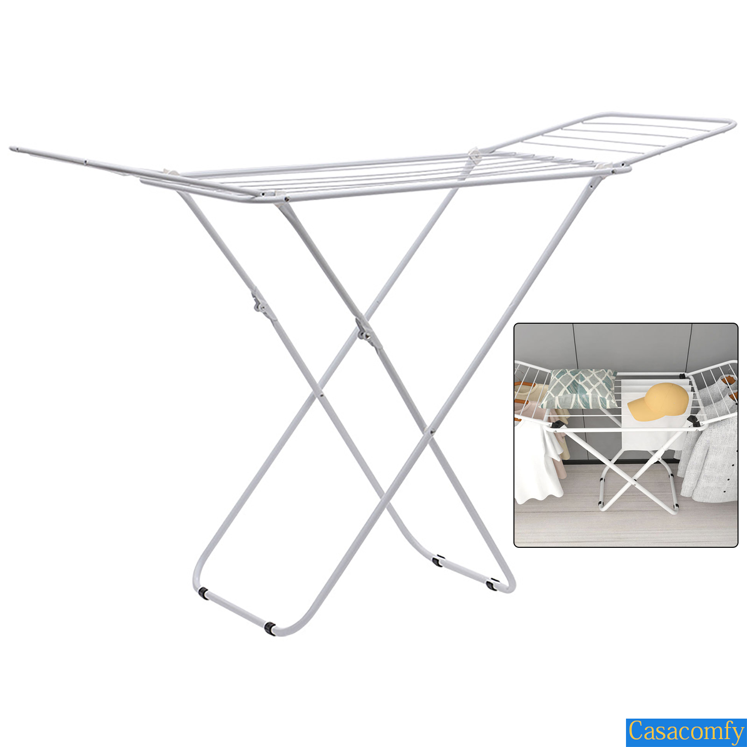 Collapsible White Clothes Drying Rack, Stable Triangle
