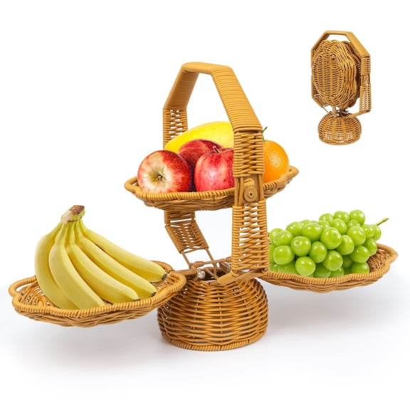 Collapsible Wicker Fruit Basket - Multi - Tiered Storage for Fruits & Snacks, Space - Saving Design for Kitchen, Party & Home Decor