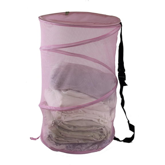 Collapsible Wire Mesh Laundry Hamper, Lightweight, Durable, Portable, Pink