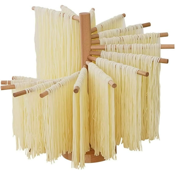 Collapsible , Wood Pasta Dryer Rack,Large Capacity Spaghetti Noodle Hanger w/ 16 Suspension Rods, Easy to Transfer Pasta Rack for Drying & Storage Fresh Homemade Spaghetti Tagliatelle