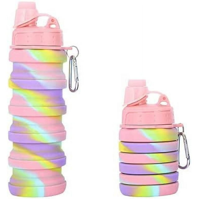 Collapsible silicone water bottle for Kids, 16oz Sports Foldable Water Bottle with Carabiner