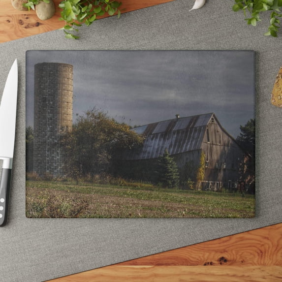 U R There Photography Collapsing in Croswell Rustic Farmhouse Tempered-Glass Cutting Board 11"x 15"