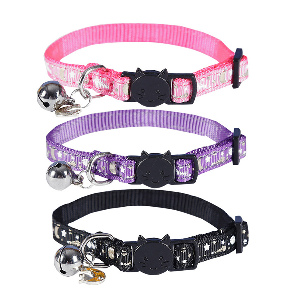 Collar 3pcs Adjustable Cat Collars Reflective Kitten Collars With Bells Cat Neck Decors