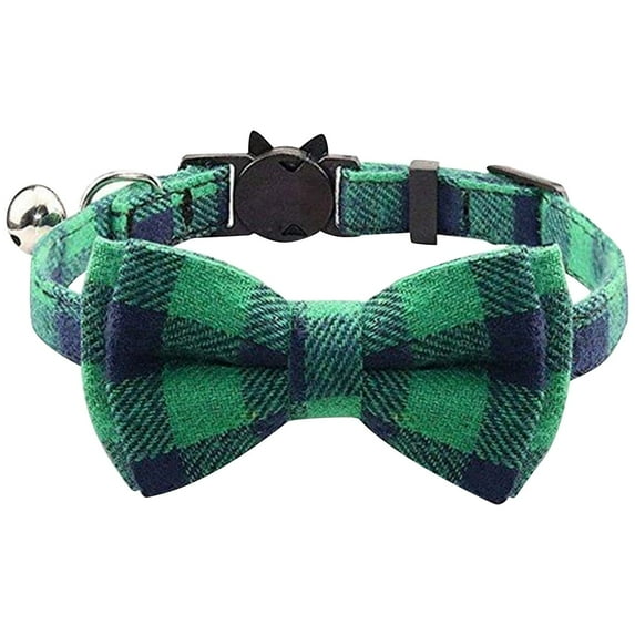 Collar Breakaway With Cute Bow Tie And Bell For Cats, Adjustable Safety Plaid Cat Collar Made Of Cotton Fabric With Strong Stitching And Safety Release Buckle,