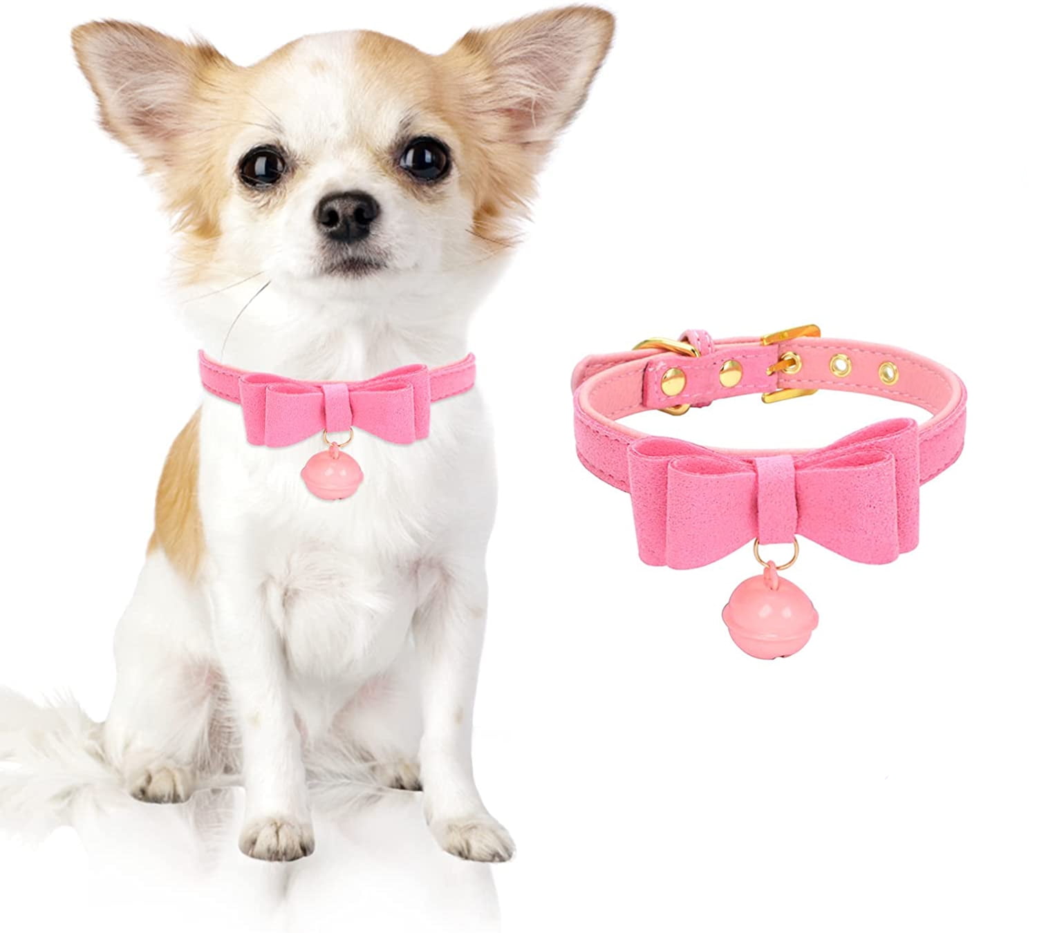  Elegant little tail Pink Leather Dog Collar, Durable Pet Collar,  Flower Pattern Bow Tie Dog Collar Adjustable Girl Dog Collars for Small Dogs  : Pet Supplies