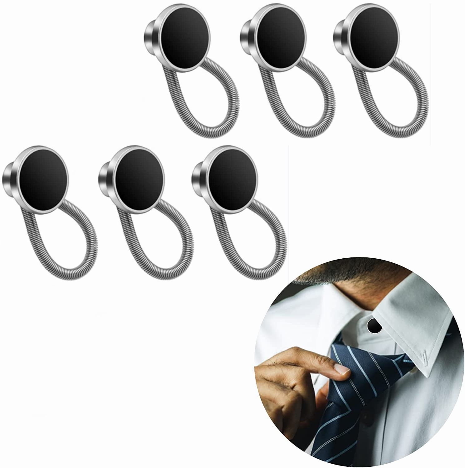 Collar Extender Buttons,GIXUSIL 6 Pieces Black Collar Extenders Elastic