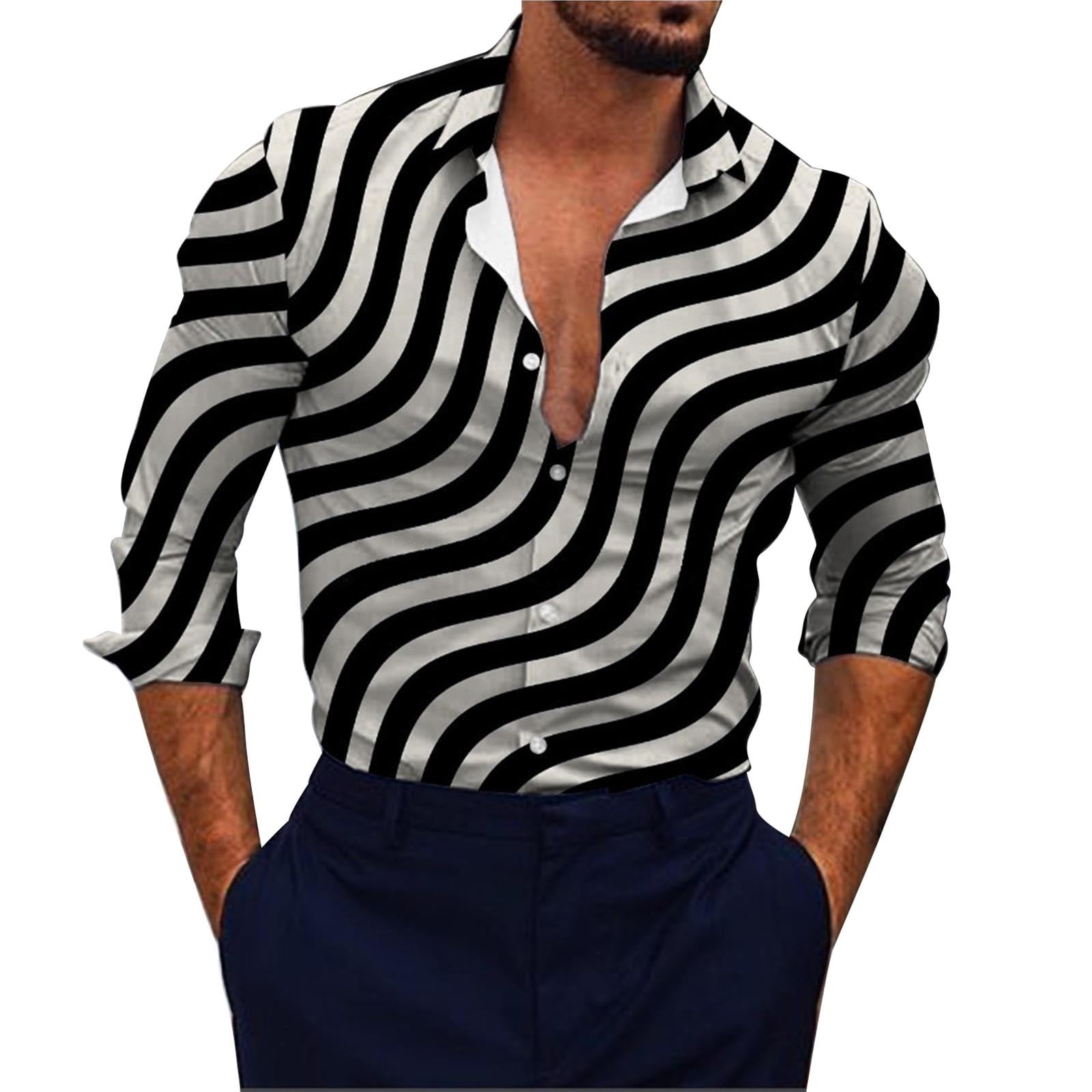 Collar Men's Novelty Button down Shirts Dragon Shirt Men Striped 3d