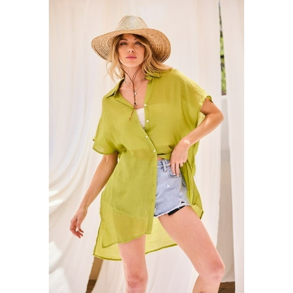 Collar Neck Button Down Robe Oversize Jacket Lime ' L