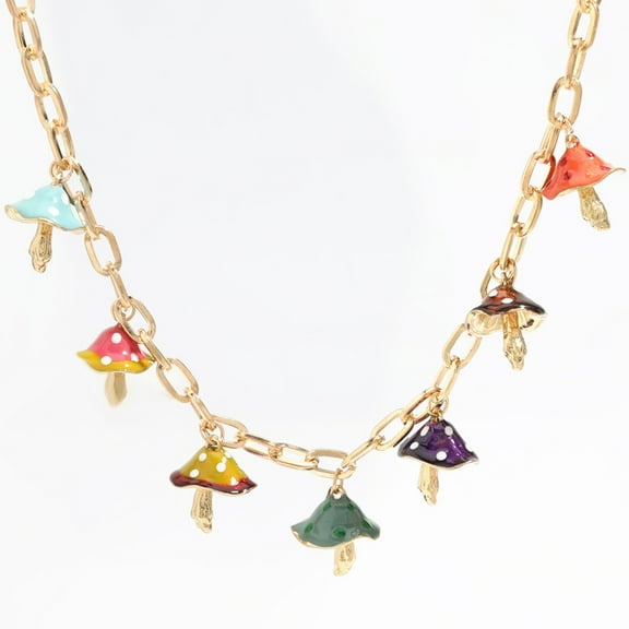 Collar Necklace with Colorful Mushroom Pendants Adjustable Length Neckchain Hypoallergenical Jewelry for Daily Wear