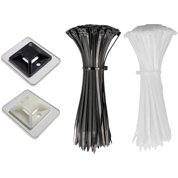 & Collar cable tie rack with adhesive - 50 pack (25 black + 25 white) professional cable tie fixer, for cable management, maximum load capacity up to 430 grams