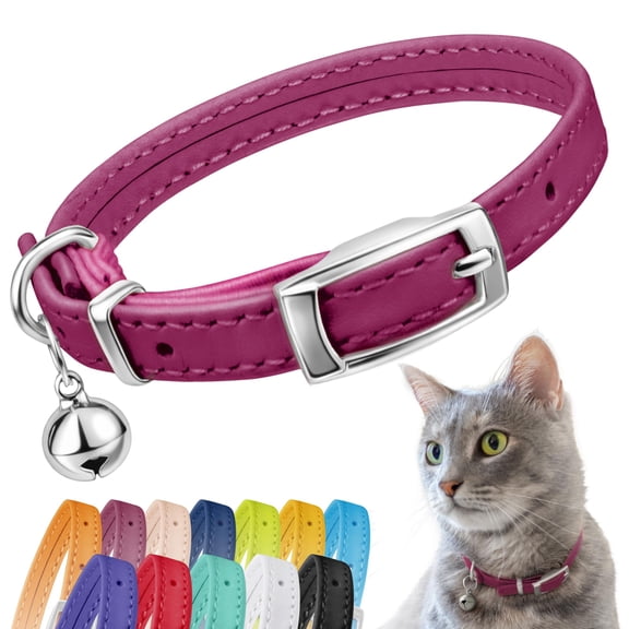 CollarDirect Leather Cat Collar with Removable Bell – Safety Elastic Strap (Breakaway Alternative) – Kitten Collar for Small & Big Boy & Girl Cats