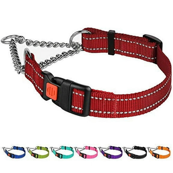 CollarDirect Reflective Dog Collar Martingale Collars Side Release Buckle Chain Training Adjustable Pet Choke Collars (S, Neck Size 12"-15", Red)