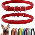 thumbnail image 1 of CollarDirect Rolled Leather Dog Collar, Soft Padded Round Puppy Collar, Handmade Genuine Leather Collar Dog Small Large Cat Collars 13 Colors (8-11 Inch, Red Smooth), 1 of 1
